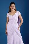 Samyukta Singhania_Lilac Chinon Sequins Square Neck Embroidered Blouse With Pre-draped Saree _Online_at_Aza_Fashions