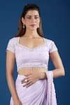 Shop_Samyukta Singhania_Lilac Chinon Sequins Square Neck Embroidered Blouse With Pre-draped Saree _Online_at_Aza_Fashions