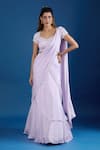 Buy_Samyukta Singhania_Lilac Chinon Sequins Square Neck Embroidered Blouse With Pre-draped Saree 
