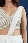 Buy_Samyukta Singhania_Ivory Chinon Embroidery, Mirrors V-neck Blouse With Pre-draped Saree _Online_at_Aza_Fashions