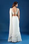 Shop_Samyukta Singhania_Ivory Chinon Embroidery, Mirrors V-neck Blouse With Pre-draped Saree _at_Aza_Fashions