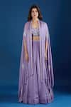 Shop_Samyukta Singhania_Lilac Chinon Sequins, Embroidery Open , Sweetheart Cape And Skirt Set _Online_at_Aza_Fashions
