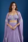 Samyukta Singhania_Lilac Chinon Sequins, Embroidery Open , Sweetheart Cape And Skirt Set _at_Aza_Fashions