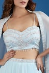 Buy_Samyukta Singhania_Blue Chinon Embroidery, Sequins Sweetheart , Open Cape And Skirt Set _Online_at_Aza_Fashions