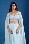 Shop_Samyukta Singhania_Blue Chinon Embroidery, Sequins Sweetheart , Open Cape And Skirt Set _Online_at_Aza_Fashions