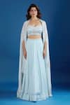 Buy_Samyukta Singhania_Blue Chinon Embroidery, Sequins Sweetheart , Open Cape And Skirt Set _at_Aza_Fashions