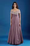 Buy_Samyukta Singhania_Pink Chinon Embroidery, Sequins Off-shoulder Asymmetric Gown _Online_at_Aza_Fashions