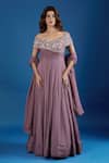 Shop_Samyukta Singhania_Pink Chinon Embroidery, Sequins Off-shoulder Asymmetric Gown _Online_at_Aza_Fashions