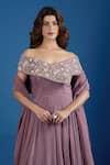 Buy_Samyukta Singhania_Pink Chinon Embroidery, Sequins Off-shoulder Asymmetric Gown 