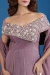 Shop_Samyukta Singhania_Pink Chinon Embroidery, Sequins Off-shoulder Asymmetric Gown 