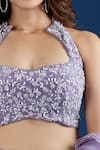 Shop_Samyukta Singhania_Purple Chinon Sequins, Embroidery Halter Neck Blouse And Skirt Set _Online_at_Aza_Fashions