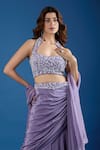 Samyukta Singhania_Purple Chinon Sequins, Embroidery Halter Neck Blouse And Skirt Set _at_Aza_Fashions