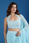 Samyukta Singhania_Blue Chinon Embroidery, Sequins Halter Neck Blouse And Skirt Set _Online_at_Aza_Fashions