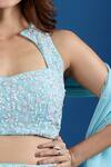 Buy_Samyukta Singhania_Blue Chinon Embroidery, Sequins Halter Neck Blouse And Skirt Set _Online_at_Aza_Fashions