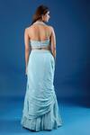 Shop_Samyukta Singhania_Blue Chinon Embroidery, Sequins Halter Neck Blouse And Skirt Set _at_Aza_Fashions