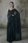 Buy_Premya By Manishii_Green Georgette Sequins, Embroidery Halter Neck Hand Saree With Blouse _at_Aza_Fashions