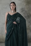 Shop_Premya By Manishii_Green Georgette Sequins, Embroidery Halter Neck Hand Saree With Blouse _Online_at_Aza_Fashions