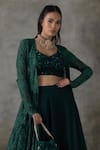 Premya By Manishii_Green Lace, Georgette Embroidery Open Neck, Hand Jacket Lehenga Set _Online_at_Aza_Fashions