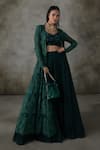 Buy_Premya By Manishii_Green Lace, Georgette Embroidery Open Neck, Hand Jacket Lehenga Set _at_Aza_Fashions