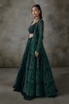 Premya By Manishii_Green Lace, Georgette Embroidery Open Neck, Hand Jacket Lehenga Set _at_Aza_Fashions
