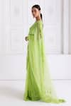 Buy_Premya By Manishii_Green Organza Embroidery V-neck Hand Saree With Blouse _Online_at_Aza_Fashions