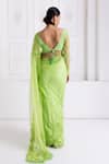 Shop_Premya By Manishii_Green Organza Embroidery V-neck Hand Saree With Blouse _at_Aza_Fashions