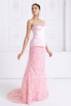 Shop_Premya By Manishii_Pink Lace, Satin Embroidery Sweetheart Neck Corset With Skirt _at_Aza_Fashions