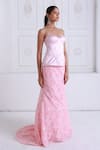 Premya By Manishii_Pink Lace, Satin Embroidery Sweetheart Neck Corset With Skirt _at_Aza_Fashions