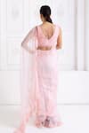 Shop_Premya By Manishii_Pink Tulle, Organza, Lace Lace, Embroidery V-neck Floral Saree With Blouse _at_Aza_Fashions