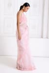 Buy_Premya By Manishii_Pink Tulle, Organza, Lace Lace, Embroidery V-neck Floral Saree With Blouse _Online_at_Aza_Fashions