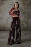 Buy_Premya By Manishii_Maroon Crepe, Silk, Net Sequins, Beads, Embroidery, Hand Jacket Pant Set _at_Aza_Fashions