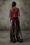 Shop_Premya By Manishii_Maroon Crepe, Silk, Net Sequins, Beads, Embroidery, Hand Jacket Pant Set _at_Aza_Fashions