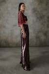 Shop_Premya By Manishii_Maroon Crepe, Silk, Net Sequins, Beads, Embroidery, Hand Jacket Pant Set _Online_at_Aza_Fashions