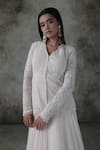 Premya By Manishii_Ivory Tulle, Organza, Lace Lace, Embroidery V-neck Hand Kurta With Lehenga _Online_at_Aza_Fashions