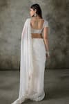 Shop_Premya By Manishii_Ivory Tulle, Organza, Lace Pearls Sweetheart Neck Embroidered Blouse With Saree _at_Aza_Fashions