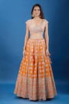 Samyukta Singhania_Rust Silk, Net Mirrors, Embroidery V-neck Lehenga Set _at_Aza_Fashions