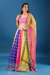 Samyukta Singhania_Multi Color Silk, Net Mirrors, Embroidery Round Neck Colorblock Lehenga Set_at_Aza_Fashions