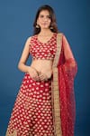 Samyukta Singhania_Maroon Silk, Net Zari, Sequins Round Neck Embroidered Lehenga Set _Online_at_Aza_Fashions