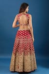 Shop_Samyukta Singhania_Maroon Silk, Net Zari, Sequins Round Neck Embroidered Lehenga Set _at_Aza_Fashions