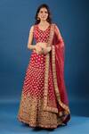 Buy_Samyukta Singhania_Maroon Silk, Net Zari, Sequins Round Neck Embroidered Lehenga Set _at_Aza_Fashions