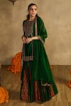 Reeti Arneja - Theklub_Green Handloom Cotton, Silk, Organza Embroidery Forest Paan Patola Gharara Set _Online_at_Aza_Fashions