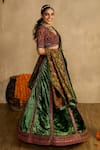 Reeti Arneja - Theklub_Green Silk, Velvet, Handloom Cotton Embroidery, Haryali Haze Lehenga Set  _Online_at_Aza_Fashions
