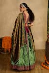 Shop_Reeti Arneja - Theklub_Green Silk, Velvet, Handloom Cotton Embroidery, Haryali Haze Lehenga Set  _at_Aza_Fashions