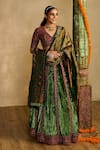 Buy_Reeti Arneja - Theklub_Green Silk, Velvet, Handloom Cotton Embroidery, Haryali Haze Lehenga Set  _at_Aza_Fashions
