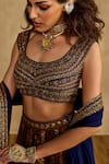 Reeti Arneja - Theklub_Navy Silk, Handloom Cotton, Velvet, Neel Tara Midnight Blue Boho Lehenga Set _Online_at_Aza_Fashions