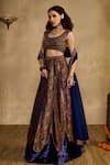 Buy_Reeti Arneja - Theklub_Navy Silk, Handloom Cotton, Velvet, Neel Tara Midnight Blue Boho Lehenga Set _at_Aza_Fashions
