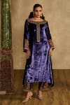 Buy_Reeti Arneja - Theklub_Blue Velvet, Silk, Cotton Embroidery, Beads, Patchwork, Neel Banjara Kurta Set _at_Aza_Fashions