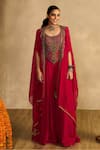 Buy_Reeti Arneja - Theklub_Pink Georgette Applique, Embroidery Scoop Neck, Open Rani Jumpsuit With Cape _at_Aza_Fashions