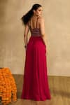 Shop_Reeti Arneja - Theklub_Pink Georgette Applique, Embroidery Scoop Neck, Open Rani Jumpsuit With Cape _at_Aza_Fashions