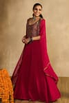 Buy_Reeti Arneja - Theklub_Pink Georgette Applique, Embroidery Scoop Neck, Open Rani Jumpsuit With Cape _Online_at_Aza_Fashions